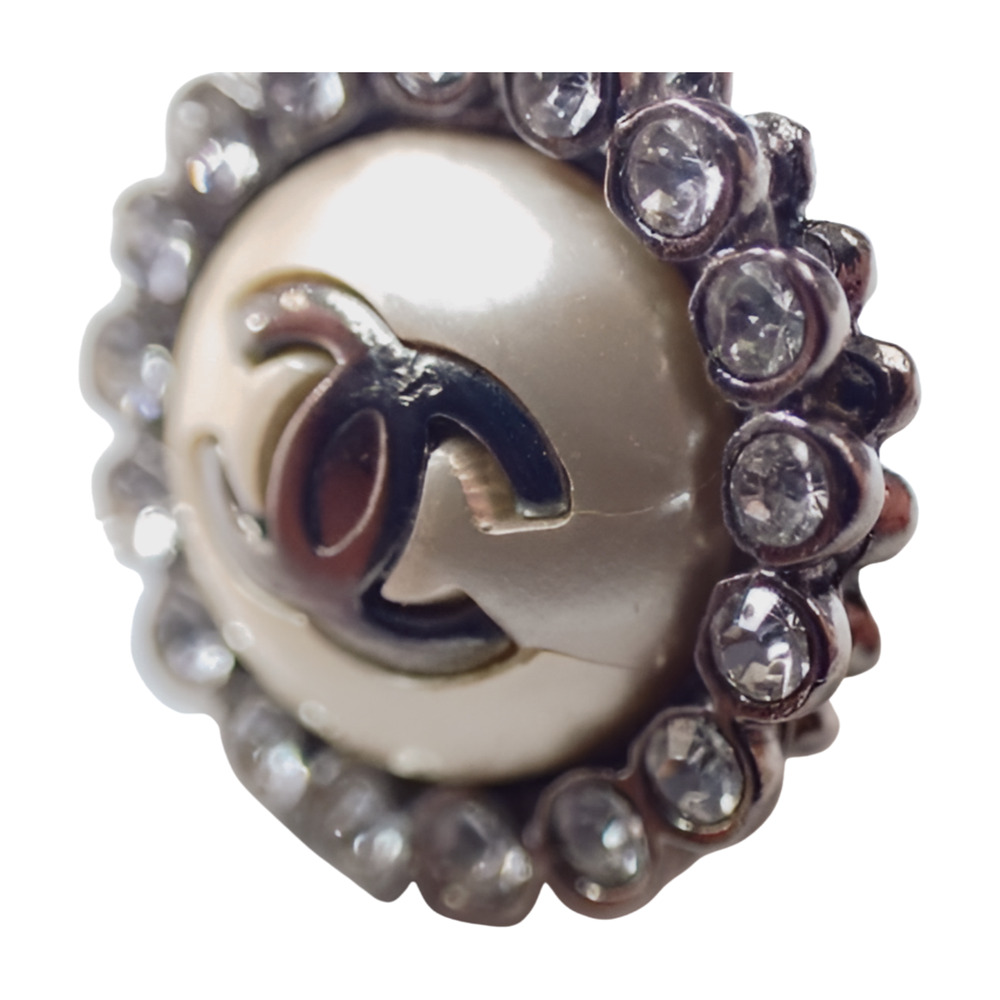 Chanel Coco Mark Pearl and Rhinestone Stud Earrings - Silver - Picture 4 of 6